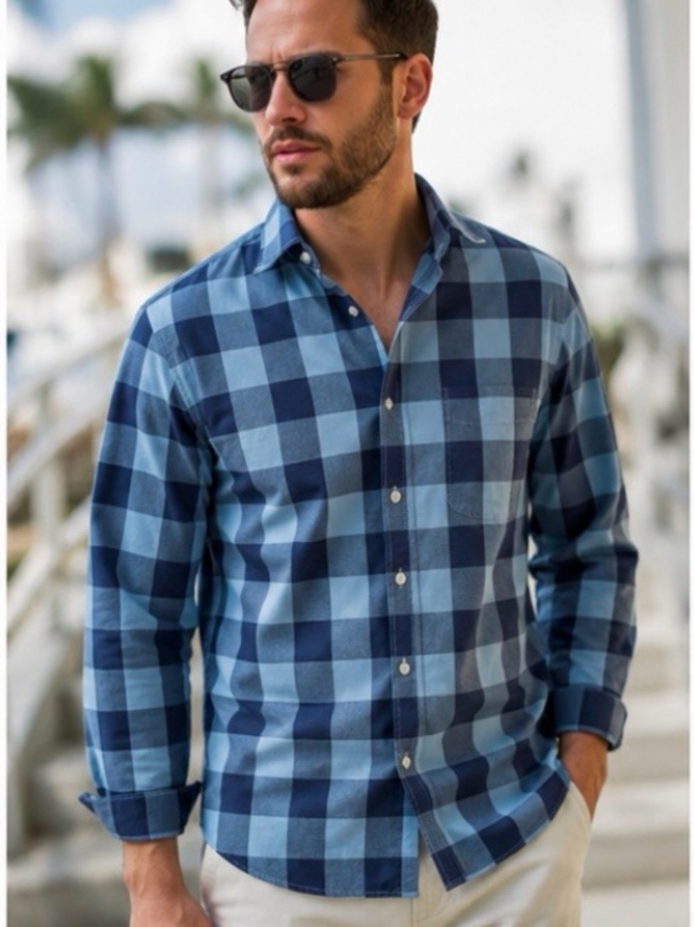 J.Crew Slim Fit Blue Check Shirt - Men's Medium